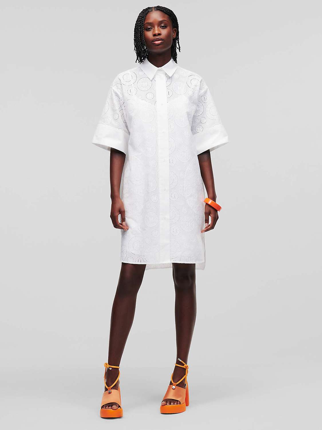 Buy KARL LAGERFELD Broderie Anglaise Shirt Dress, White Online at johnlewis.com