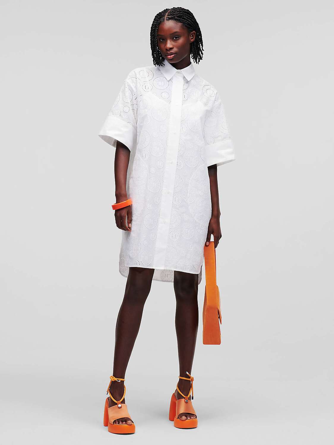 Buy KARL LAGERFELD Broderie Anglaise Shirt Dress, White Online at johnlewis.com