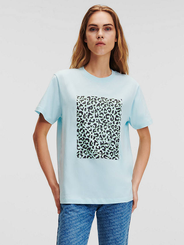 KARL LAGERFELD Leopard Print Patch T-Shirt, Cool Blue at John Lewis ...