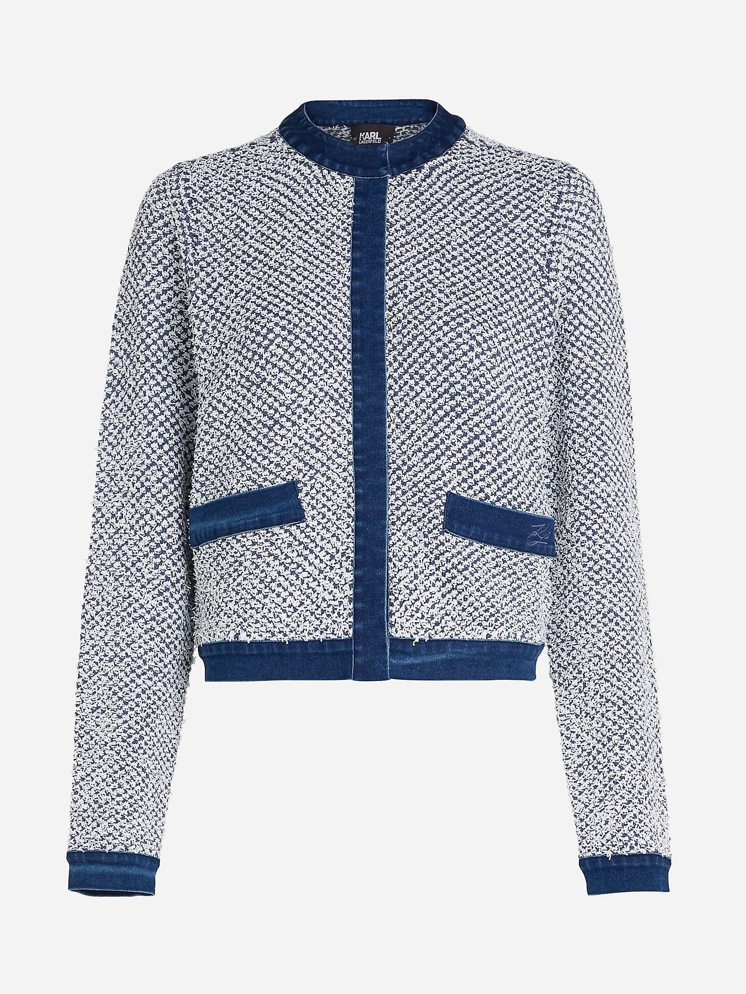 KARL LAGERFELD Denim Detail Knit Cardigan, Blue/Off White at John Lewis ...