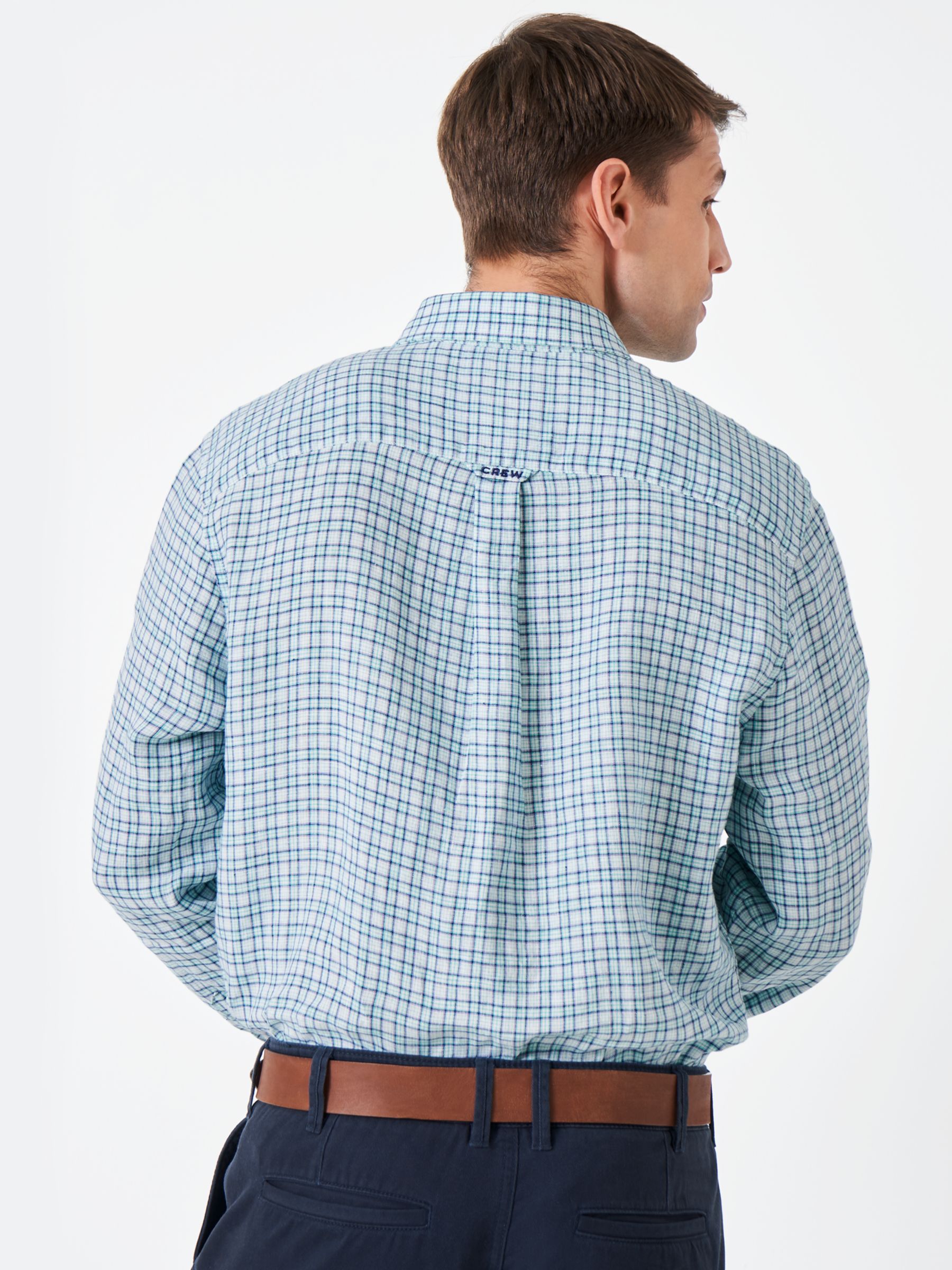 Crew Clothing Long Sleeve Linen Check Shirt, Mint Green, S