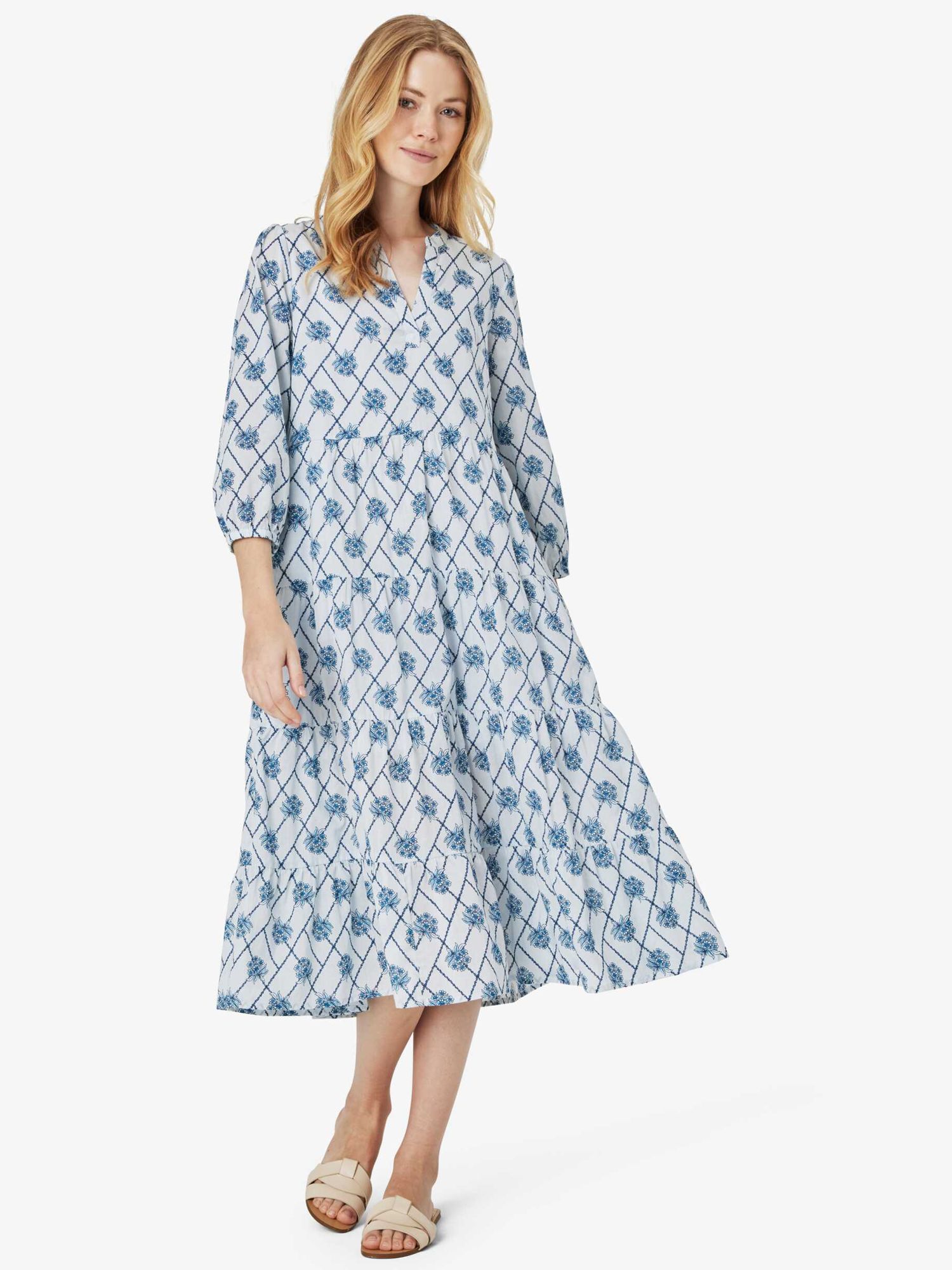 Noa Noa Lotta Leaf Print Organic Cotton Midi Dress, Pale Blue at John ...