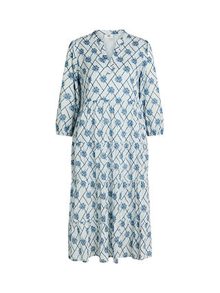 Noa Noa Lotta Leaf Print Organic Cotton Midi Dress, Pale Blue