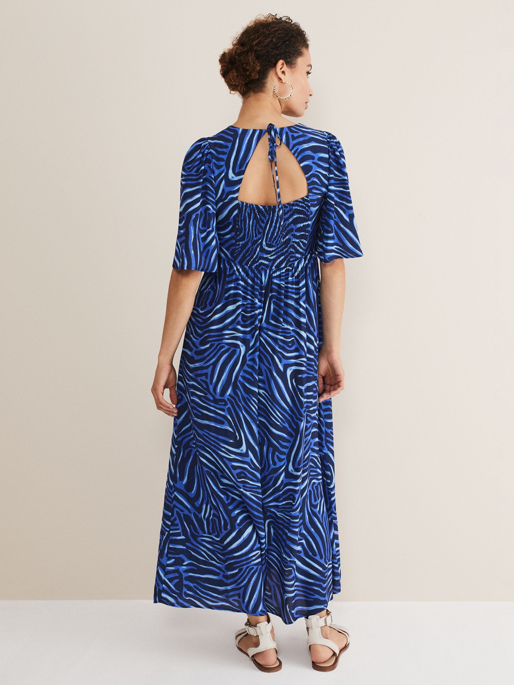 Phase Eight Ayesha Zebra Midi Dress, Blue at John Lewis & Partners