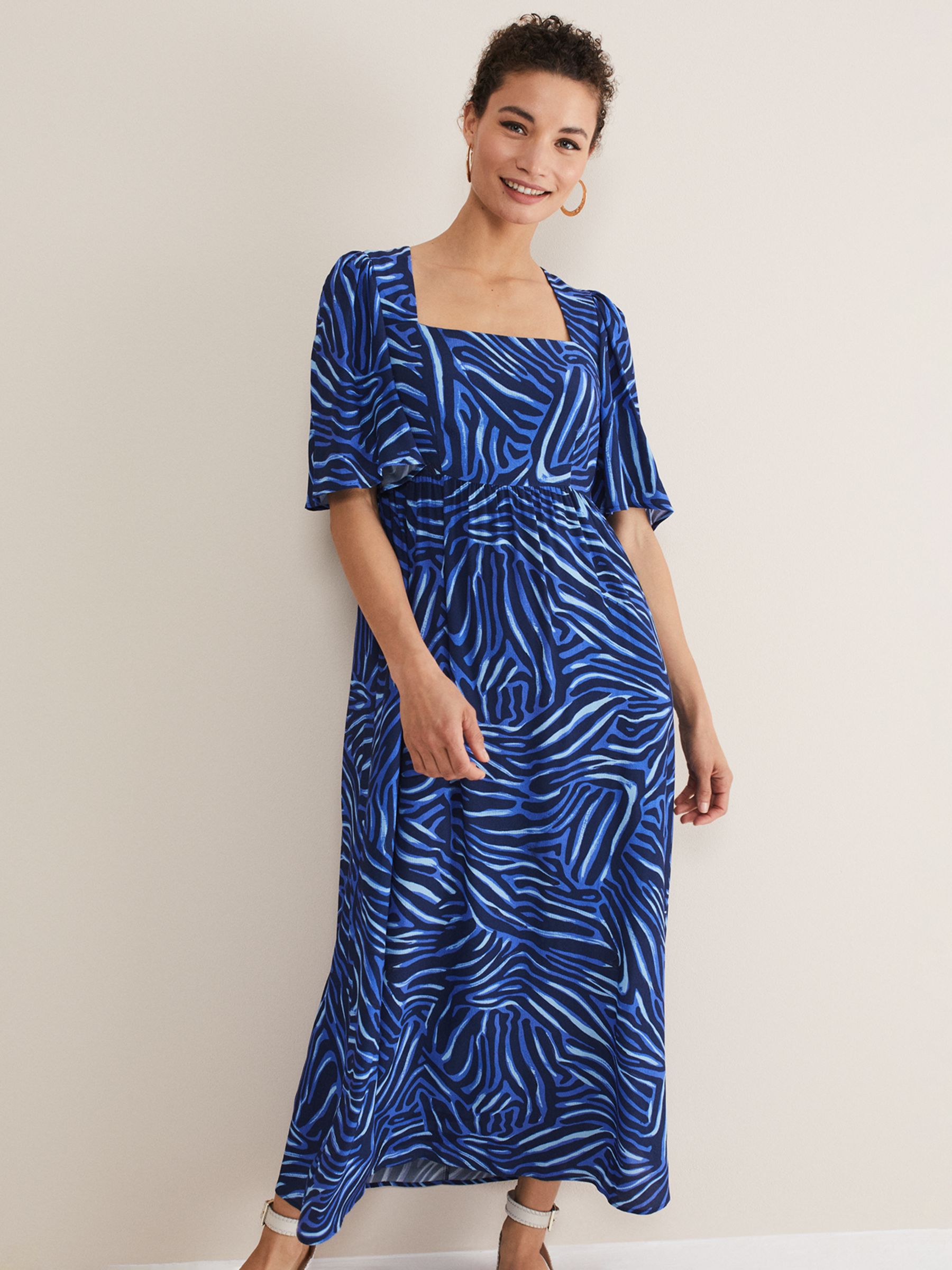 Phase Eight Ayesha Zebra Midi Dress, Blue, 26