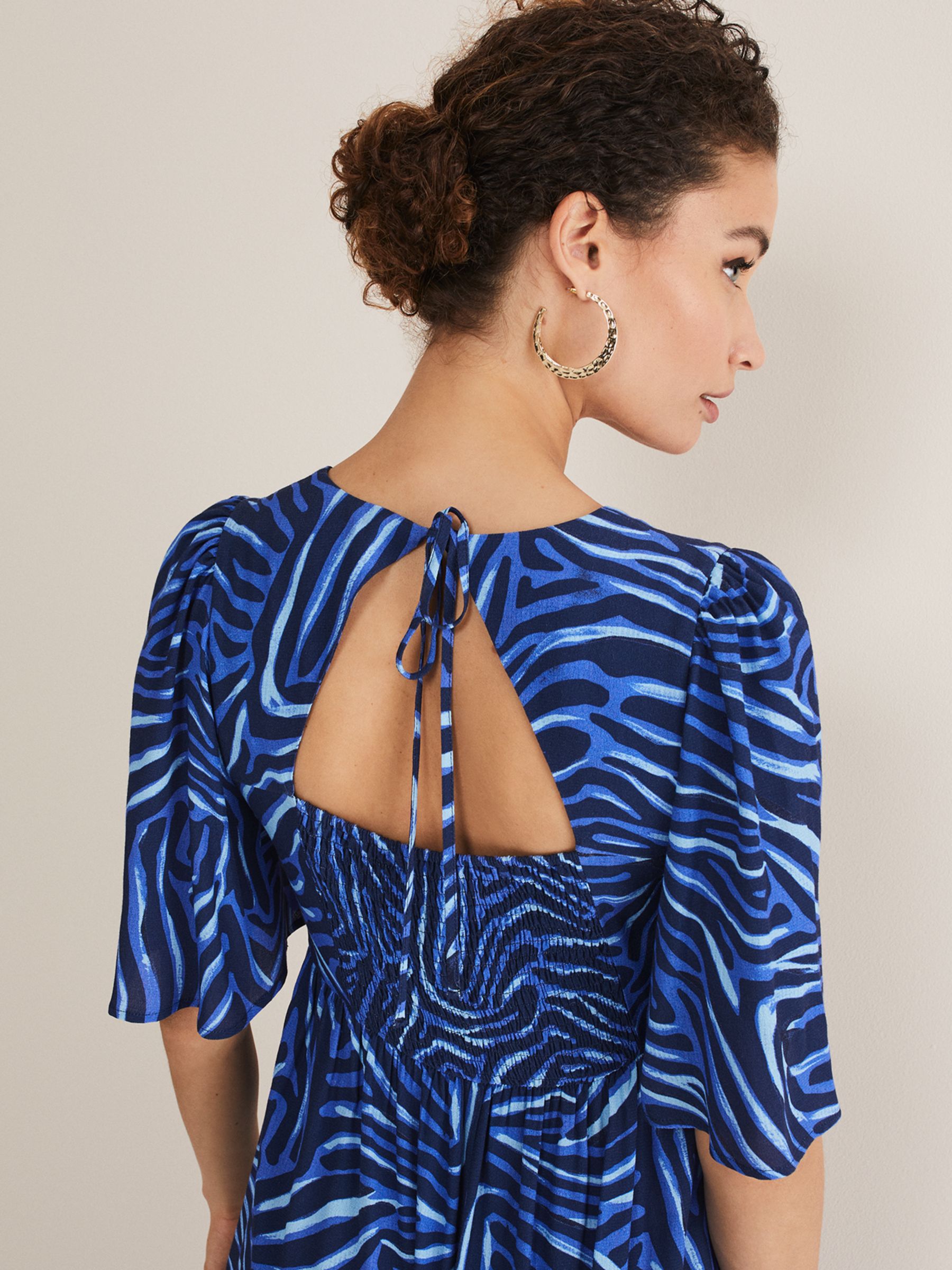 Phase Eight Ayesha Zebra Midi Dress, Blue, 26
