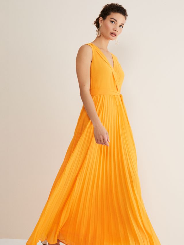 Phase Eight Mollie Pleated Maxi Dress, Bright Orange, 6