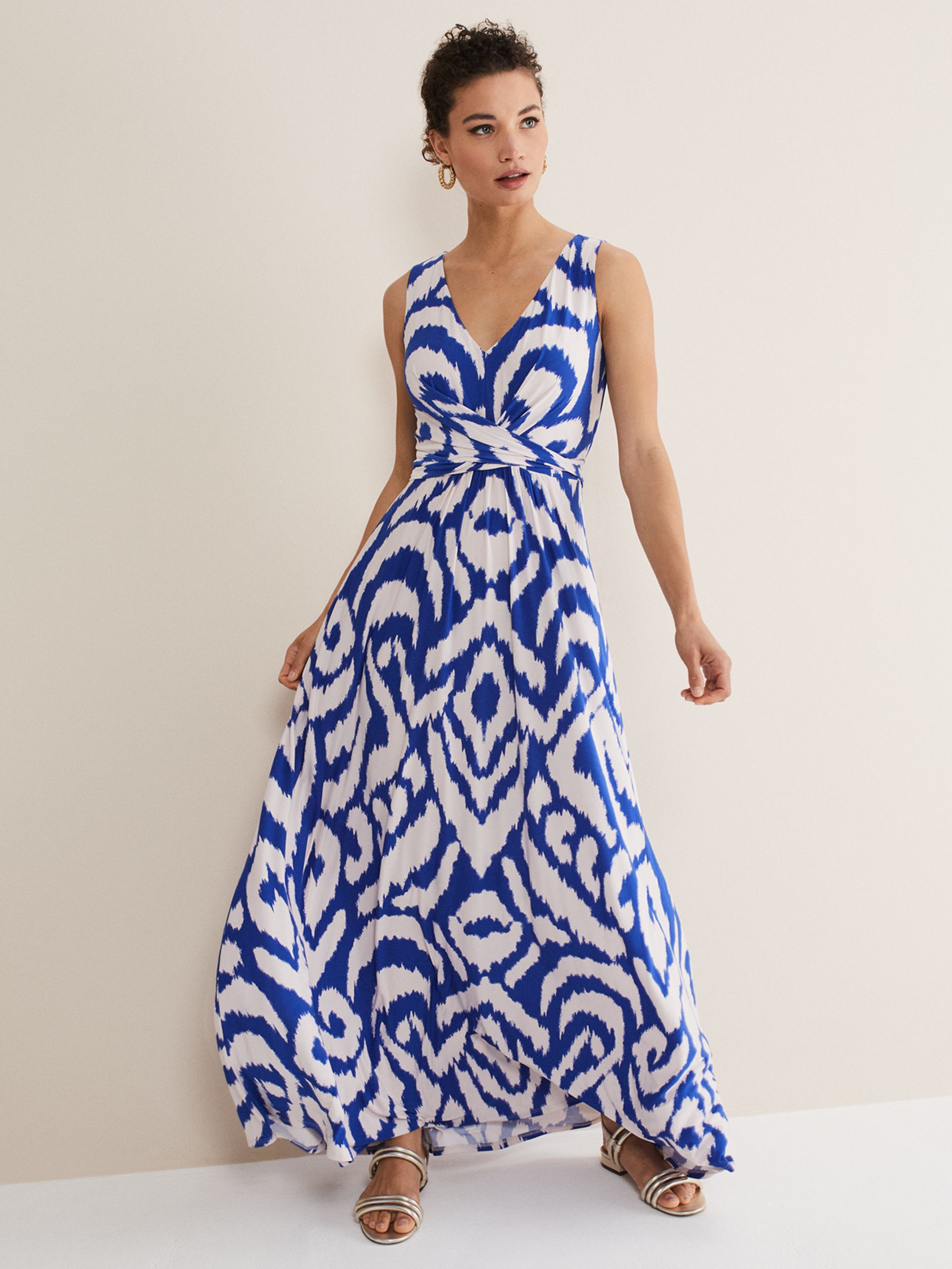 Phase Eight Artemis Maxi Dress, Azure Blue/Cream