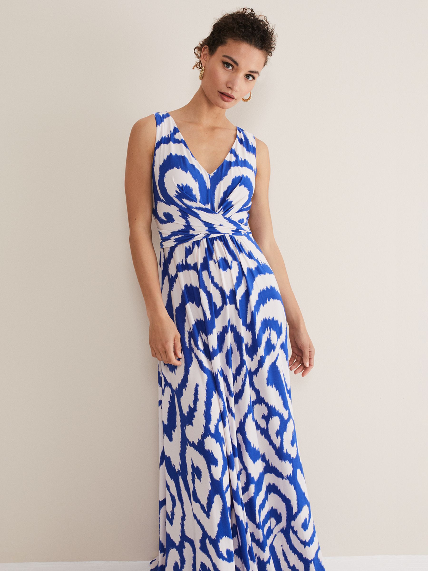Phase Eight Artemis Maxi Dress, Azure Blue/Cream