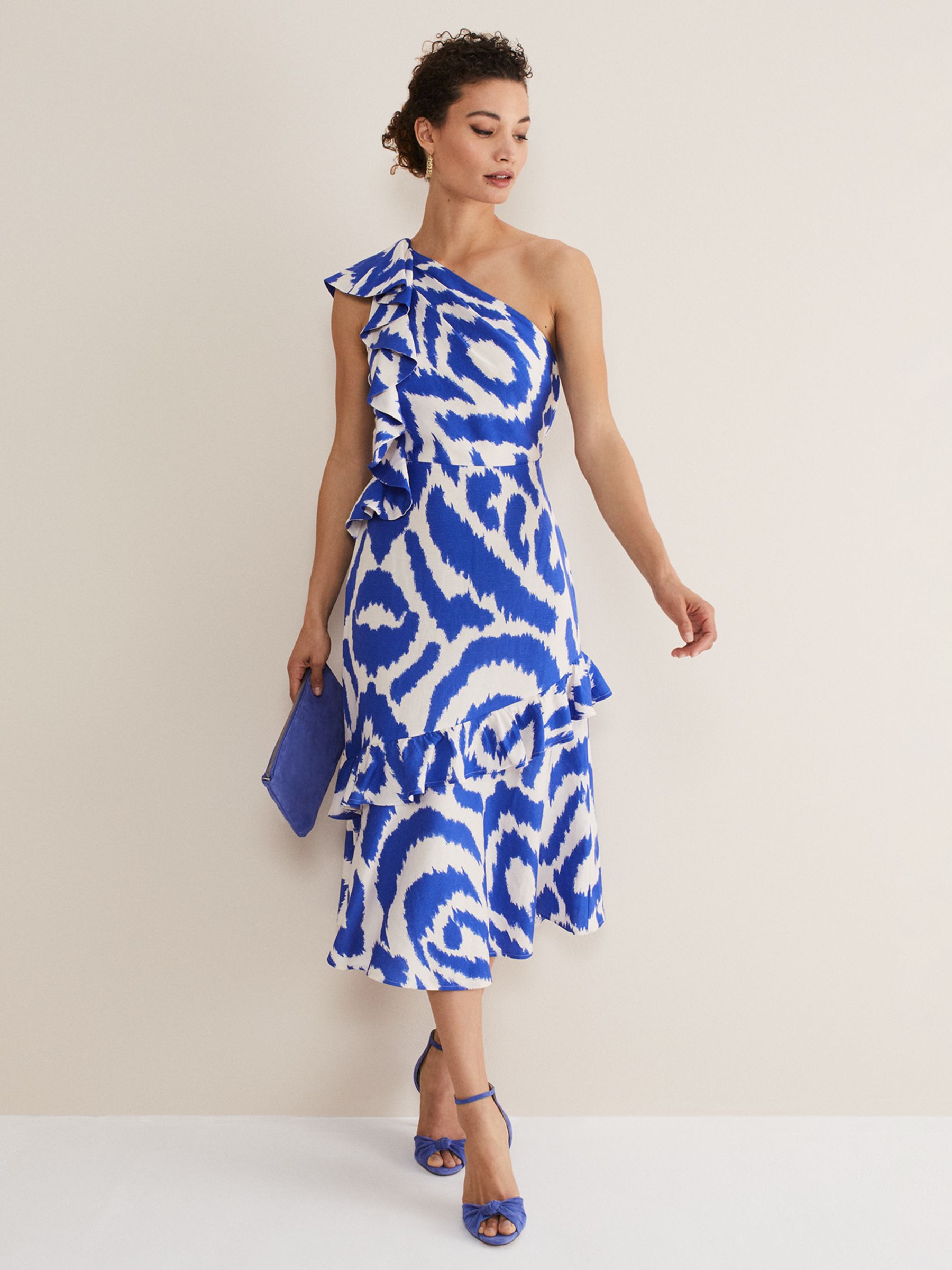 Buy Phase Eight Joy Linen Blend Midi Dress, Indigo/Ivory Online at johnlewis.com