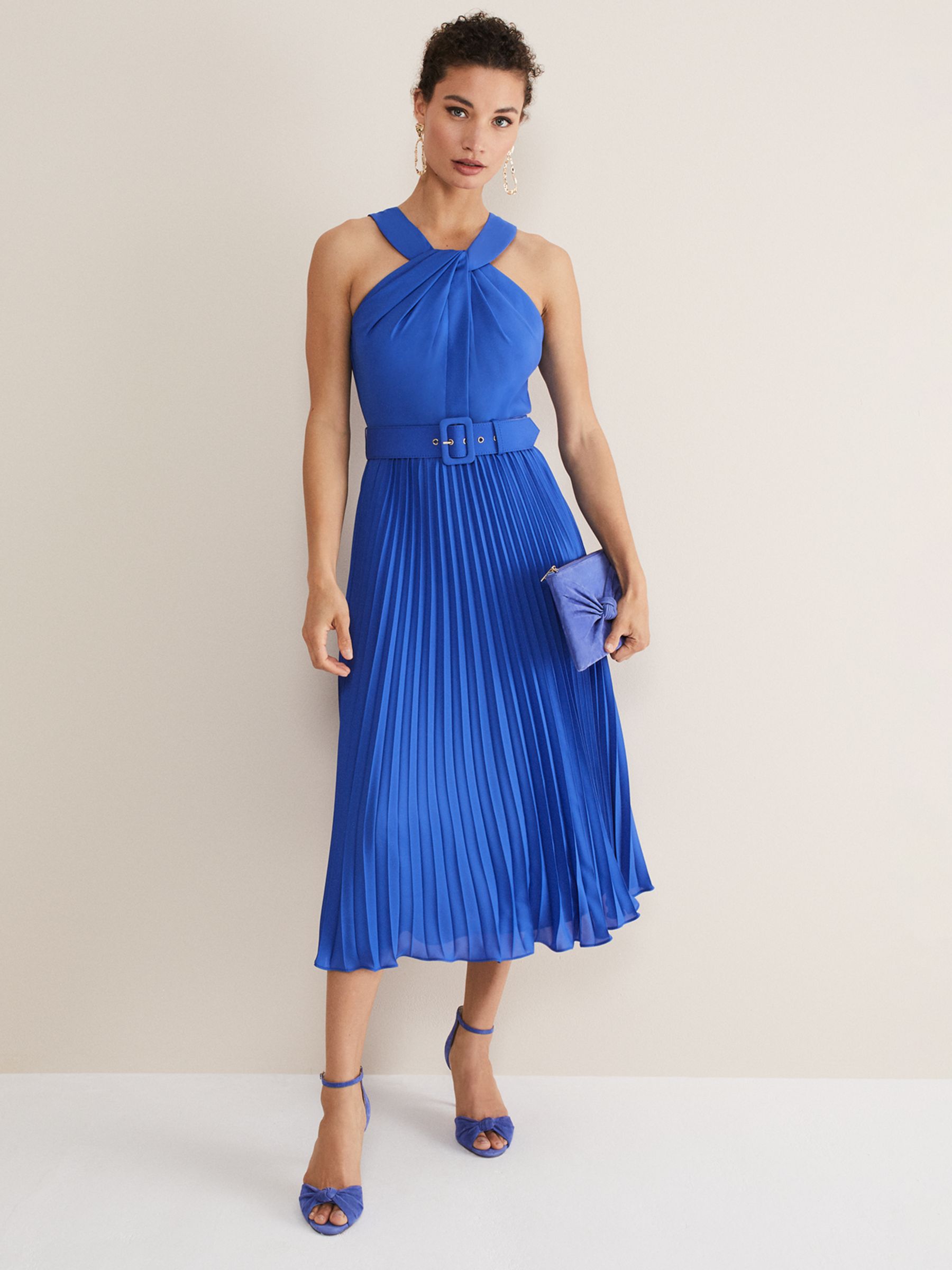 Phase Eight Yas Twist Neck Dress, Azure Blue at John Lewis & Partners