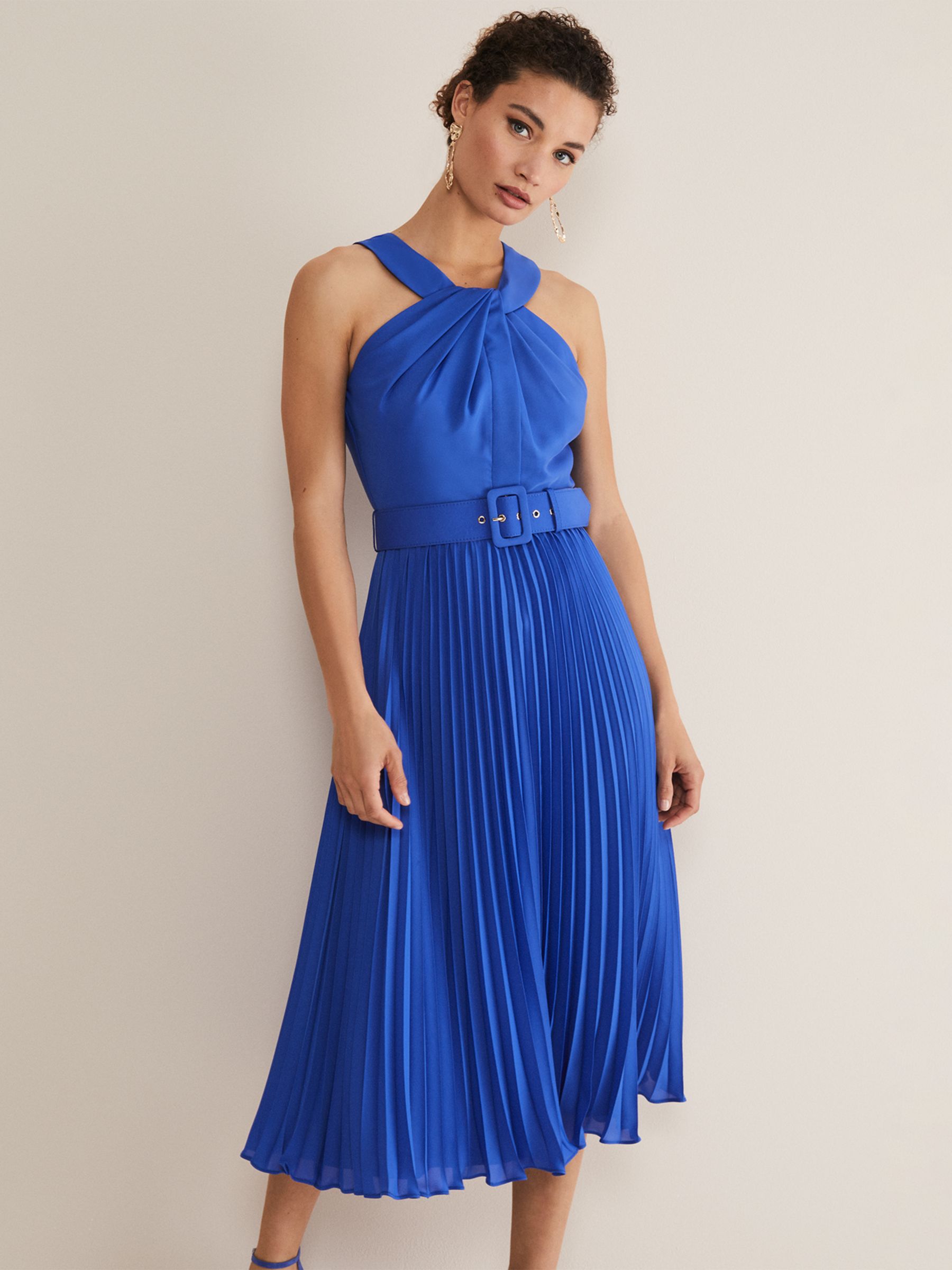 Buy Phase Eight Yas Twist Neck Dress, Azure Blue Online at johnlewis.com