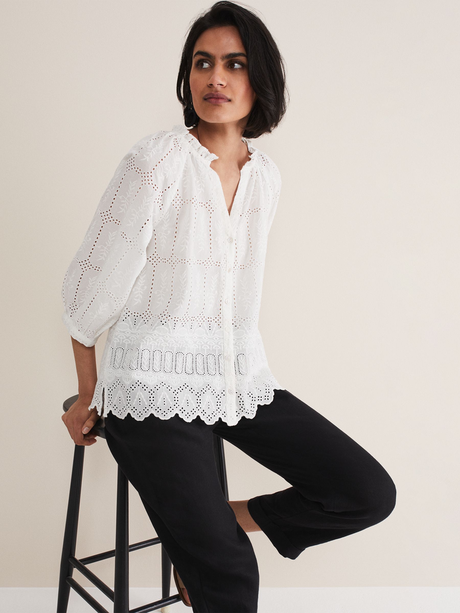 Phase Eight Sierra Broderie Blouse, White at John Lewis & Partners