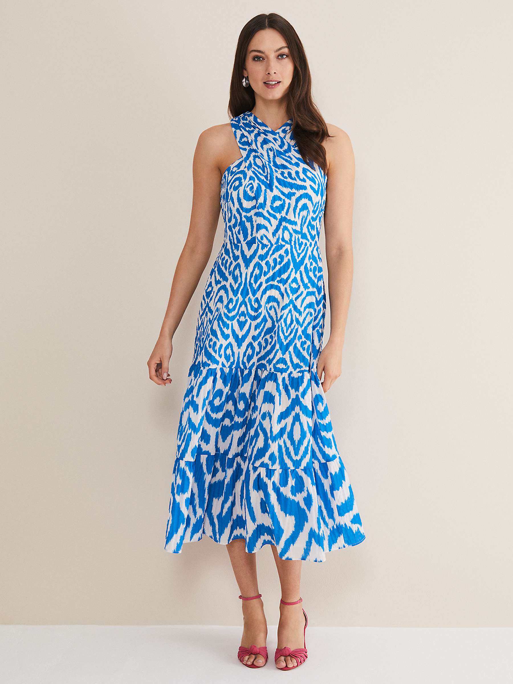 Buy Phase Eight Bella Midi Dress, Azure Blue/Cream Online at johnlewis.com