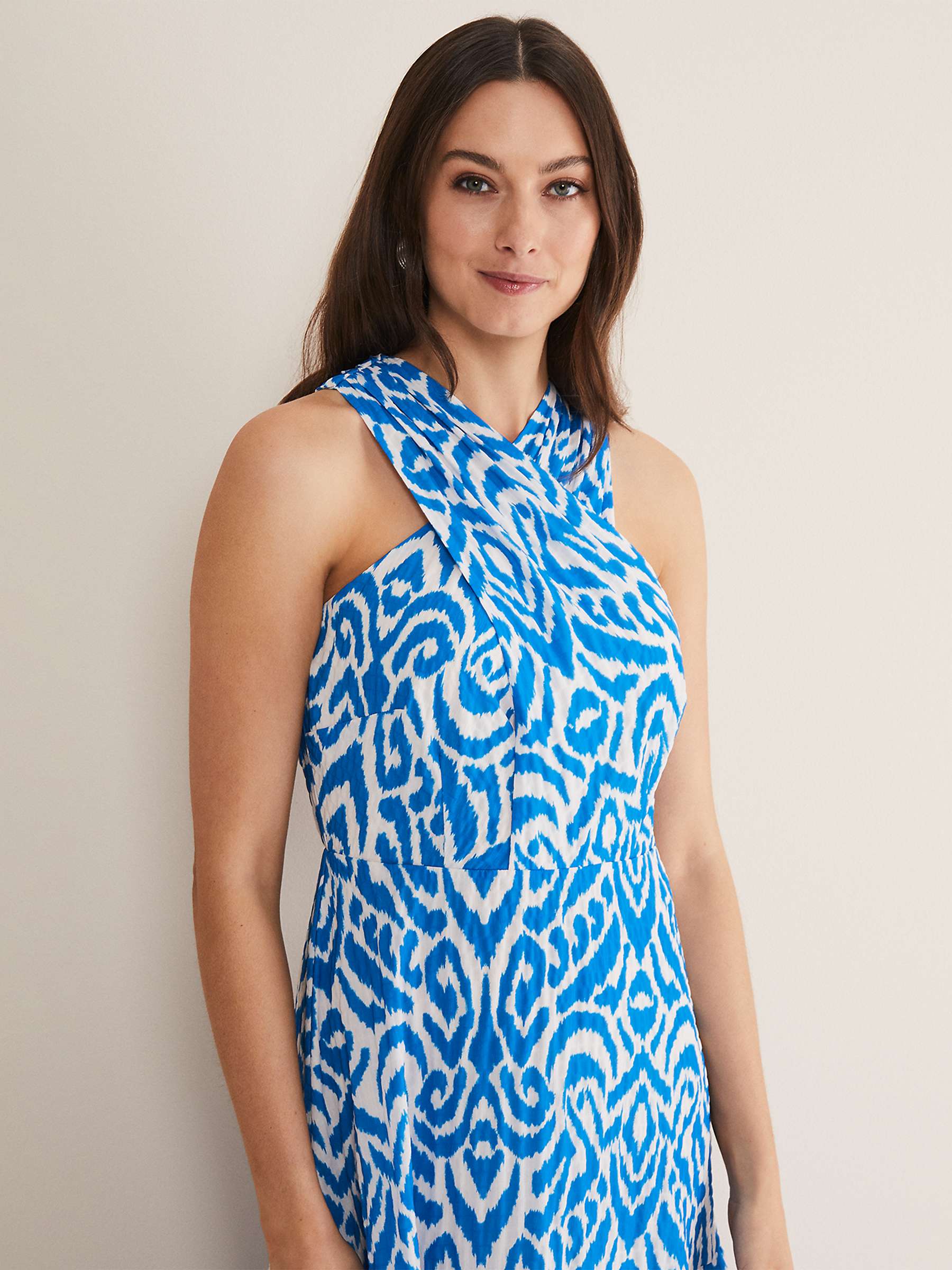 Buy Phase Eight Bella Midi Dress, Azure Blue/Cream Online at johnlewis.com