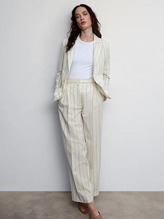 Mango Sophie Striped Linen Blend Tailored Trousers, White/Multi at John ...