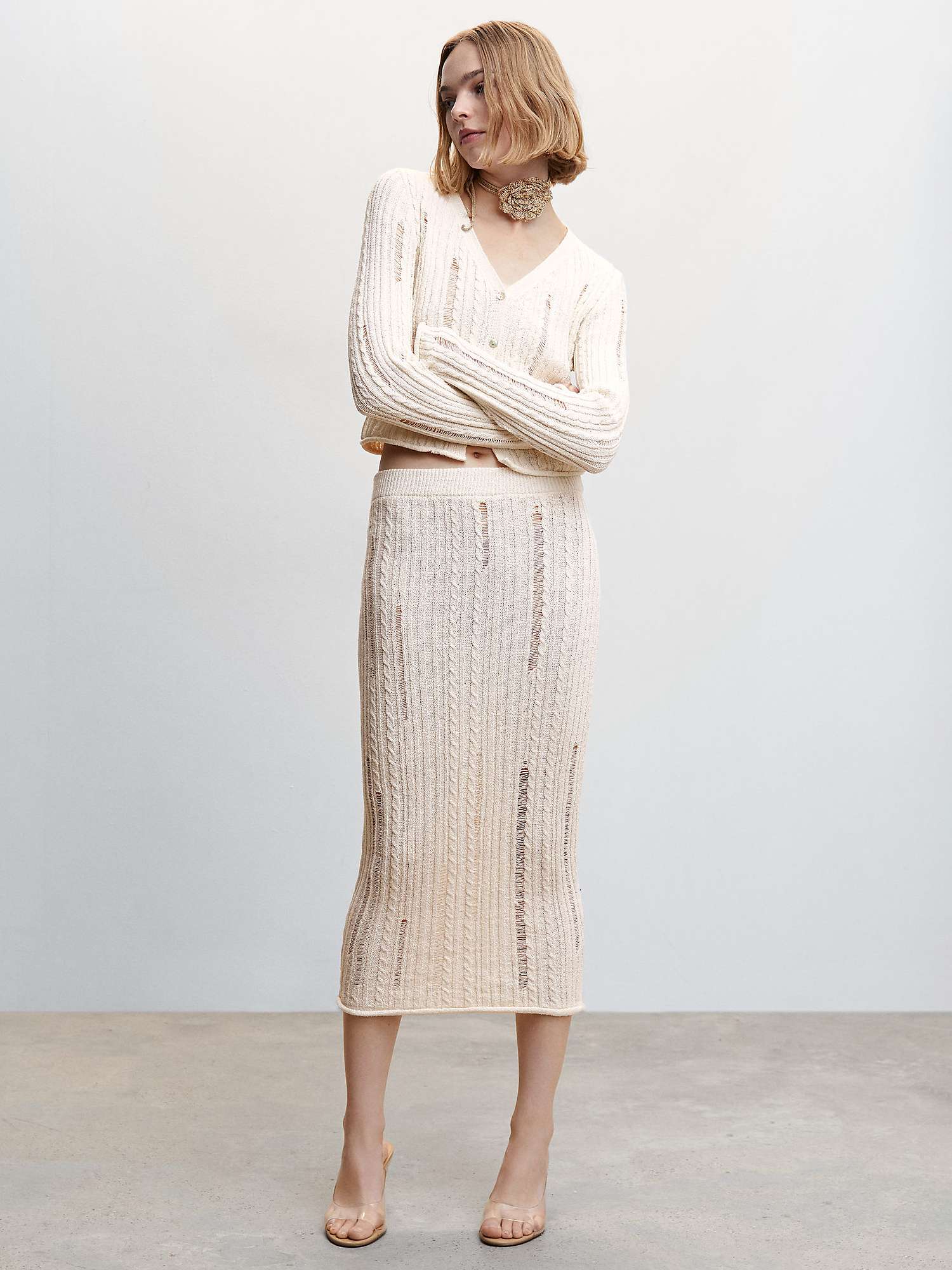 Buy Mango Aristo Crochet Knit Skirt, Light Beige Online at johnlewis.com
