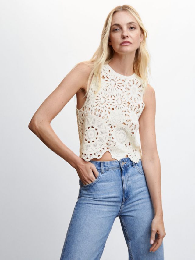 Chanel Cream Crochet Sleeveless Top with Multicoloured Detail FR