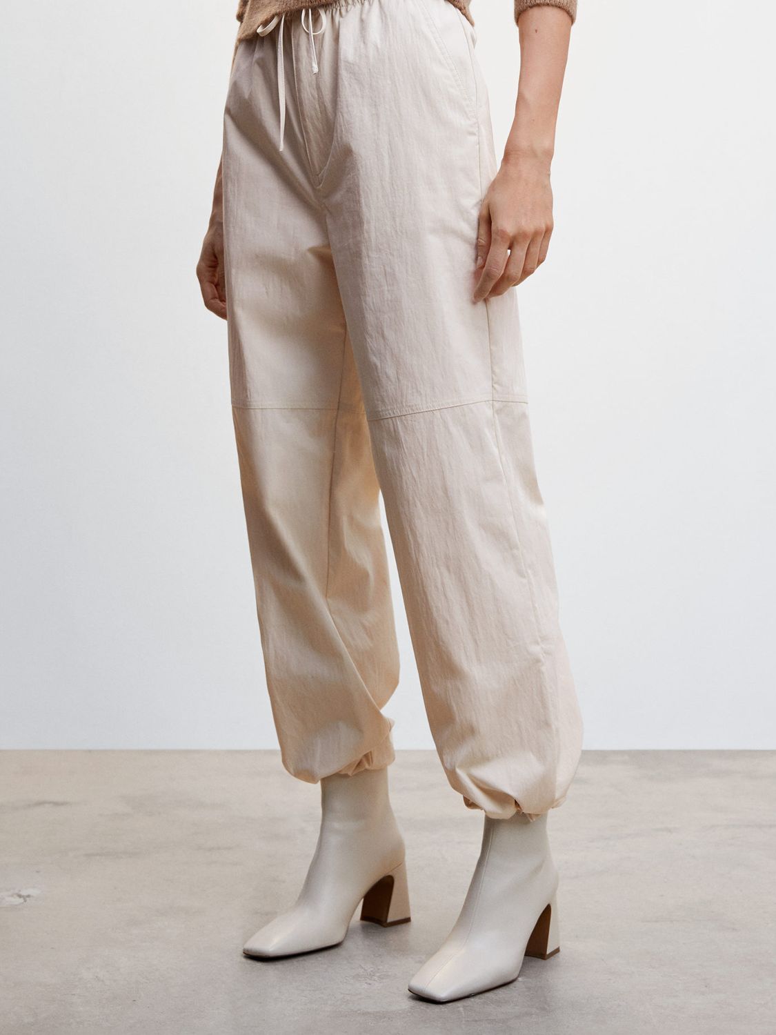 Mango Teo Parachute Trousers, Light Beige, XXS