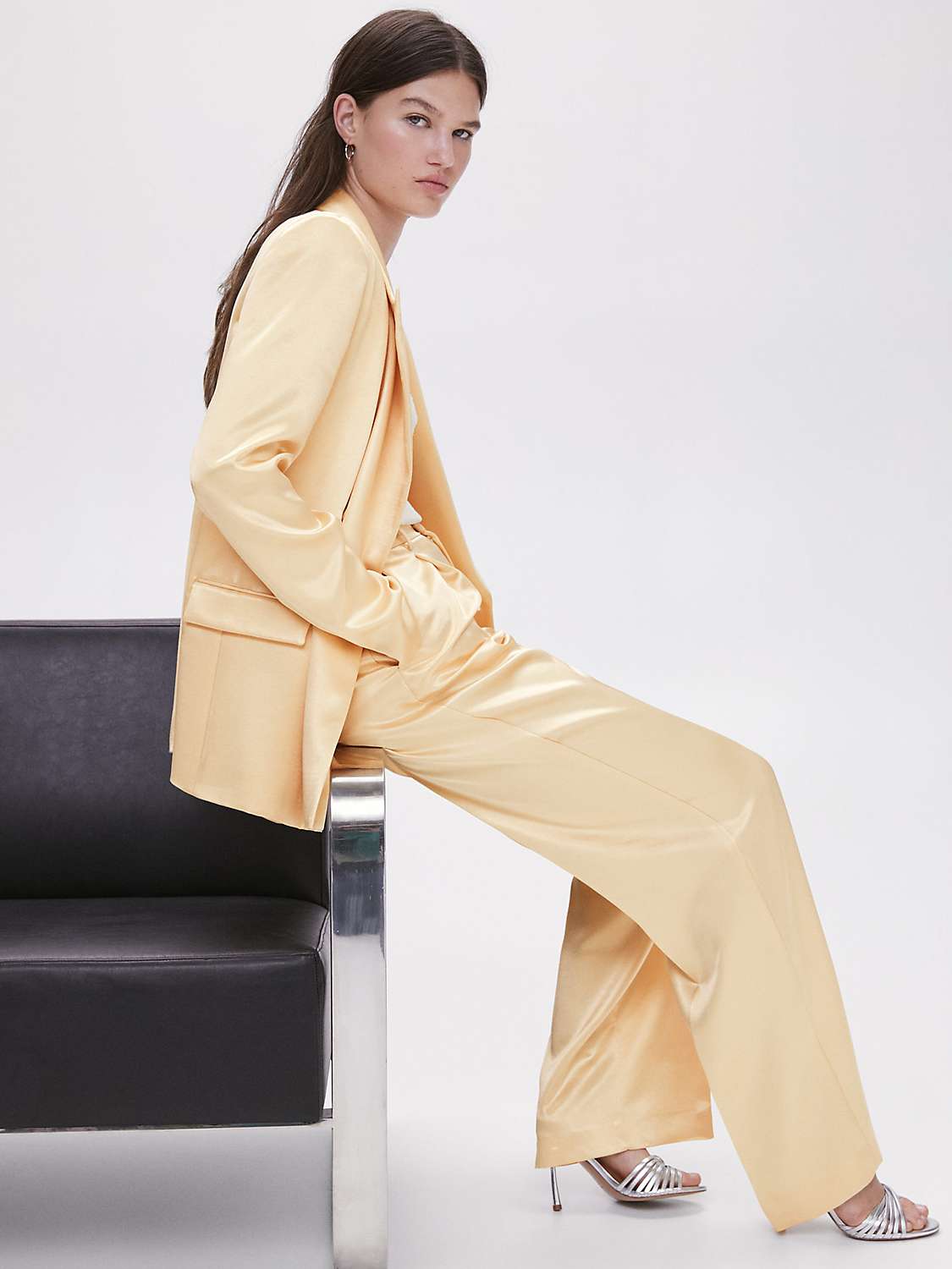 Buy Mango Nico Satin Palazzo Trousers, Yellow Online at johnlewis.com