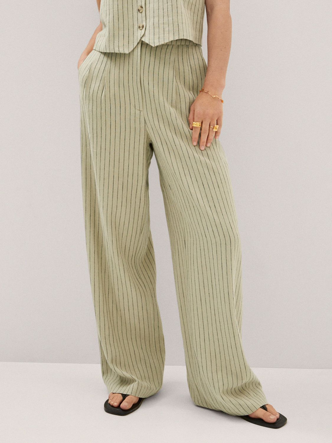 STRIPED LINEN BLEND TROUSERS - only one
