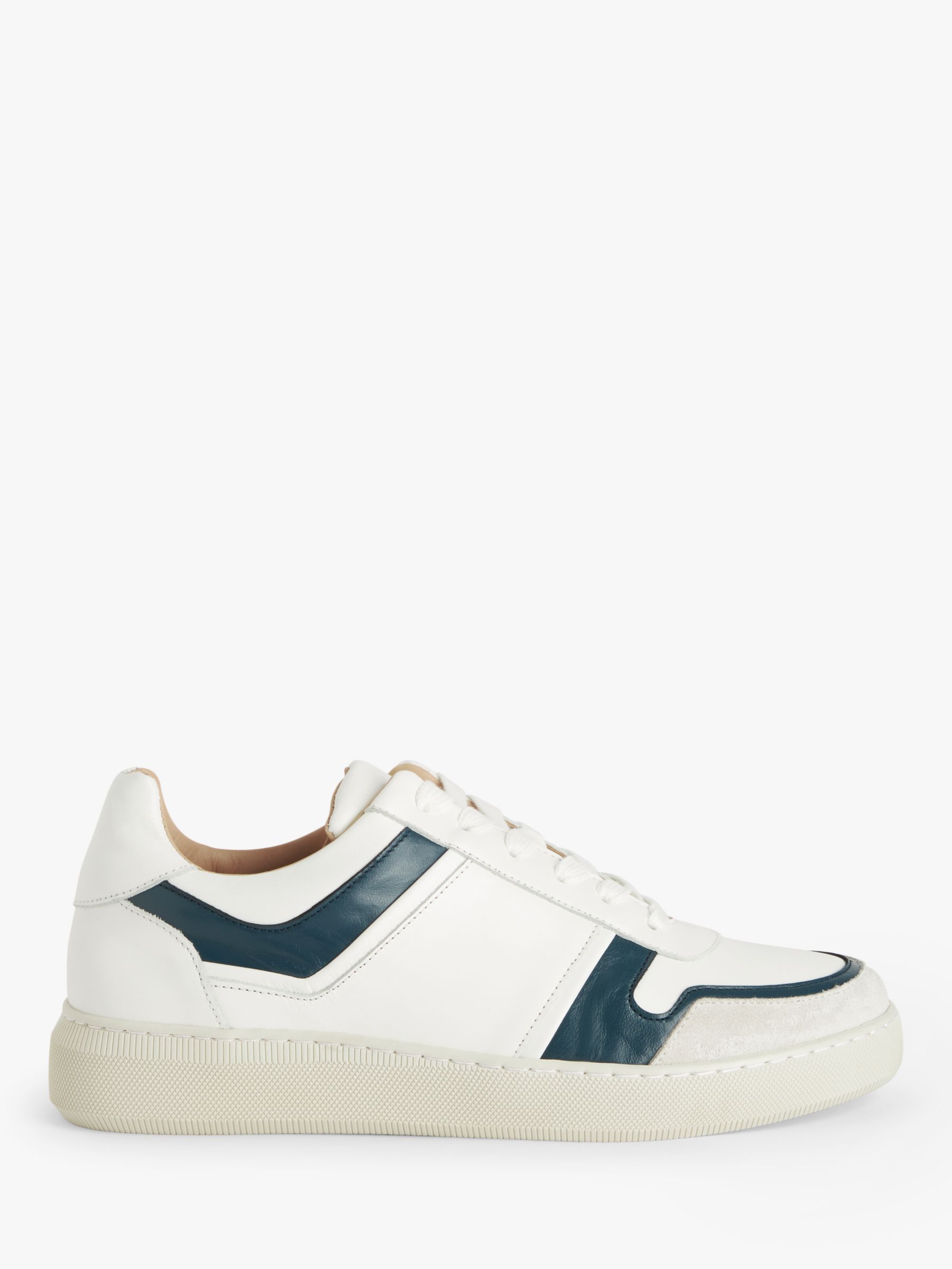 John Lewis Flynne Leather Lace Up Cupsole Trainers, White/Teal at John ...