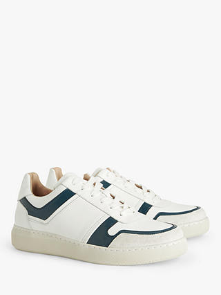 John Lewis Flynne Leather Lace Up Cupsole Trainers, White/Teal