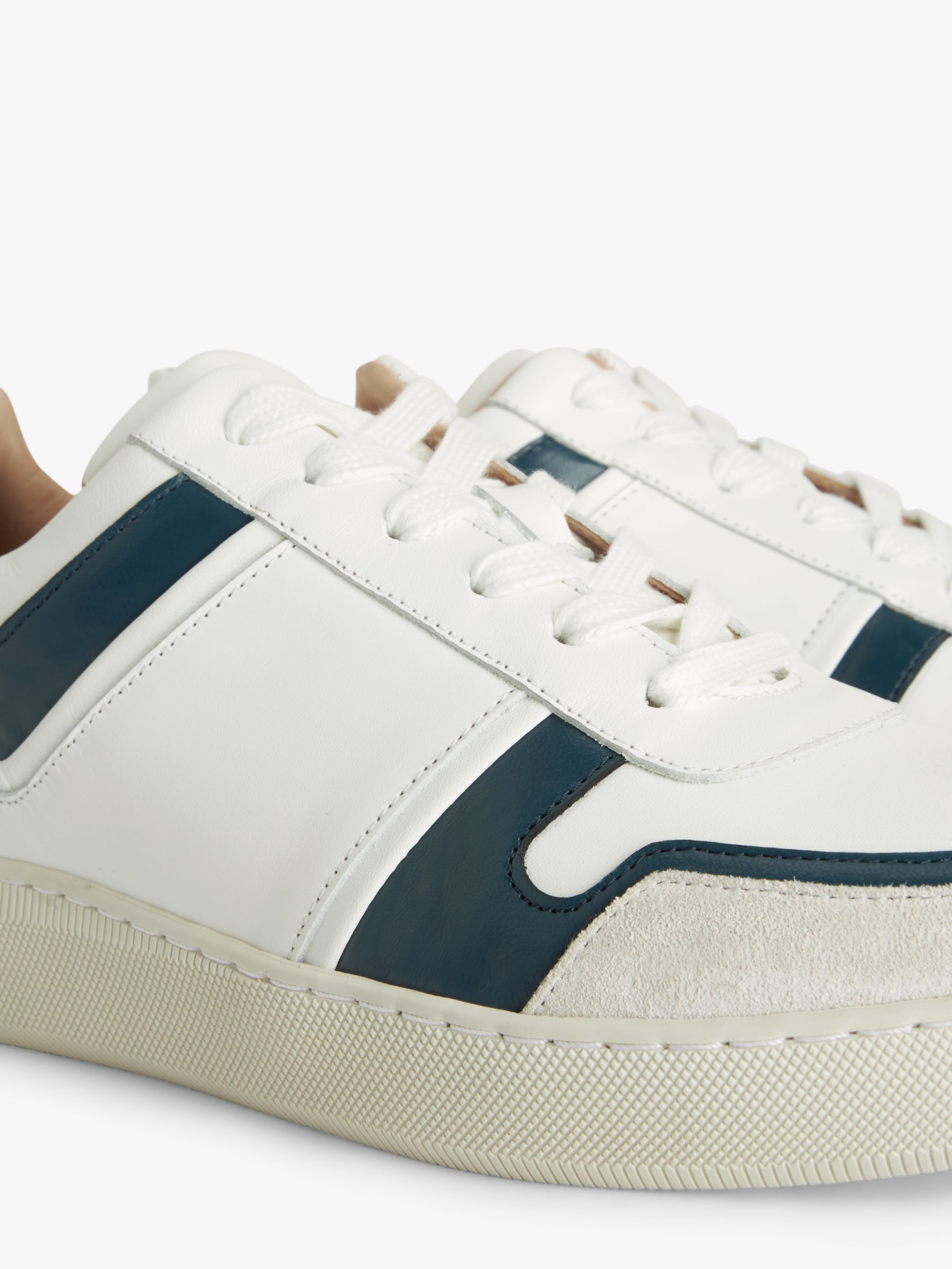 Buy John Lewis Flynne Leather Lace Up Cupsole Trainers, White/Teal Online at johnlewis.com