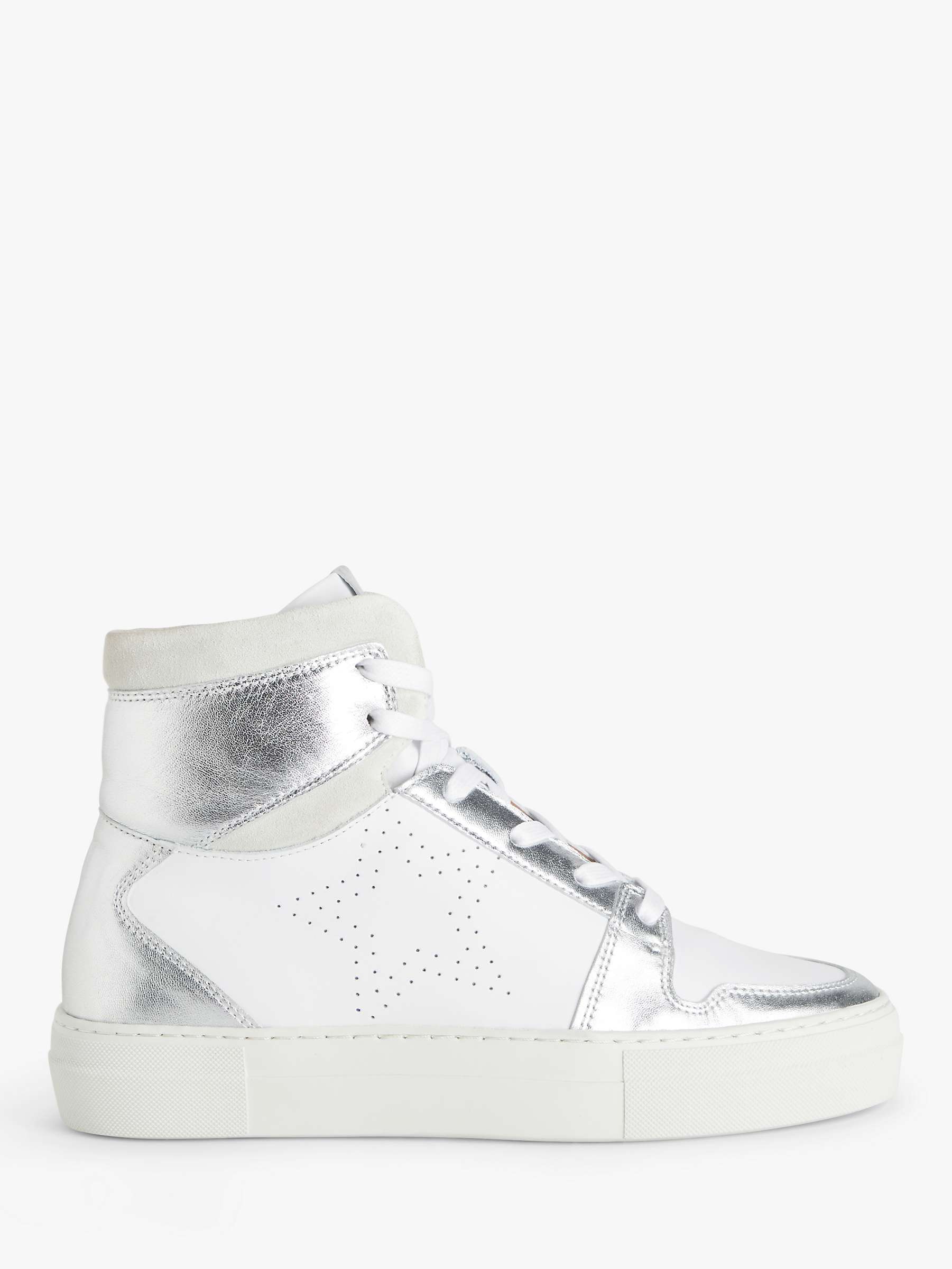 Buy AND/OR Ezra Leather Hi-Top Star Motif Trainers, White/Silver Online at johnlewis.com