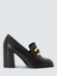John Lewis Golden Leather Snaffle Trim High Heel Loafer Court Shoes, Black