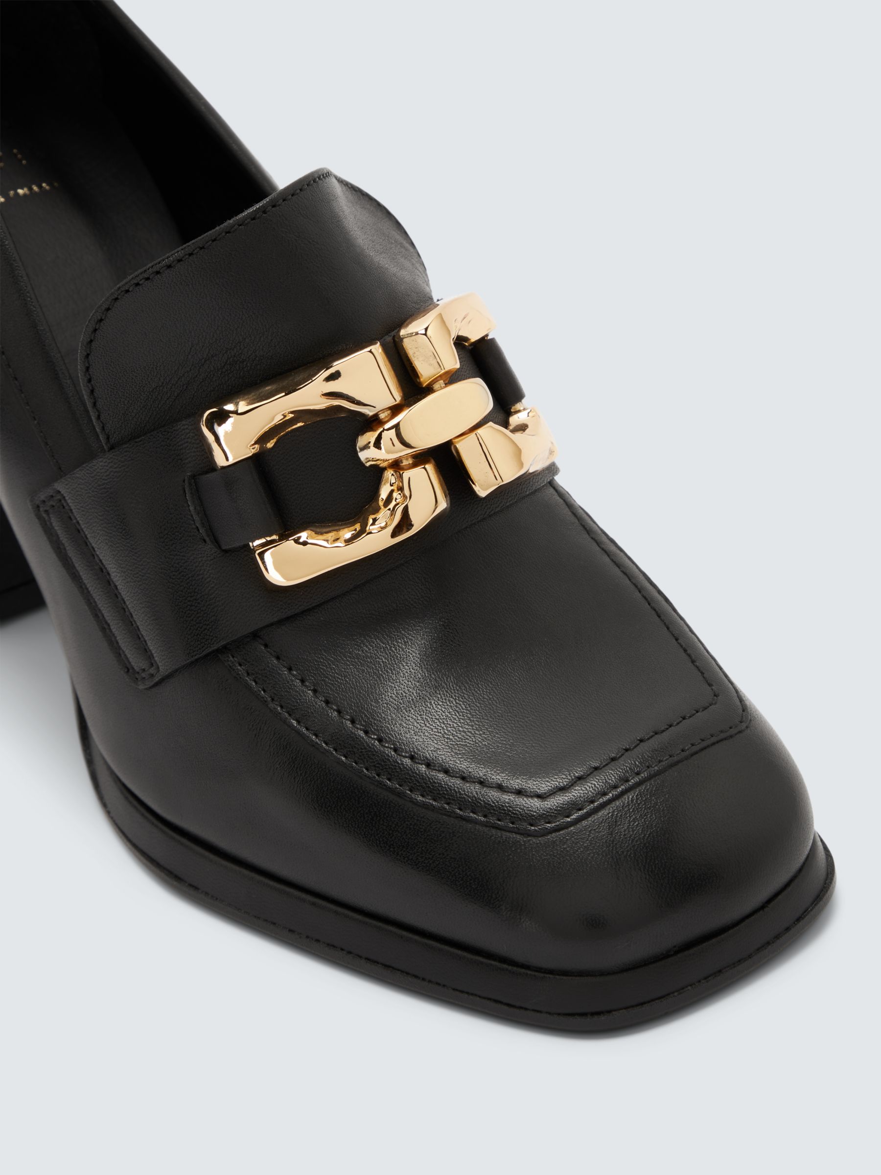 John Lewis Golden Leather Snaffle Trim High Heel Loafer Court Shoes ...