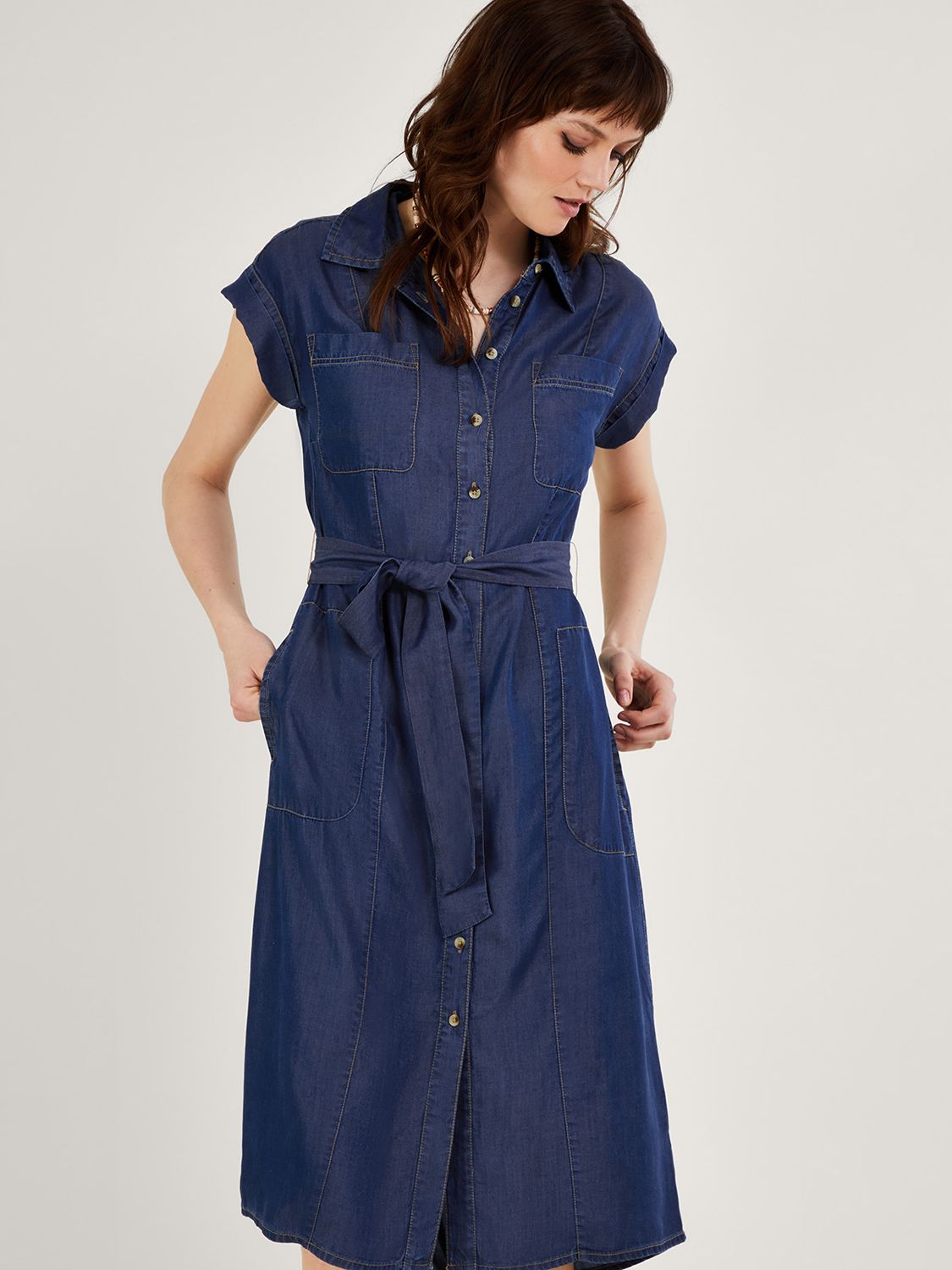 Monsoon Belted Shirt Dress, Denim Blue at John Lewis & Partners