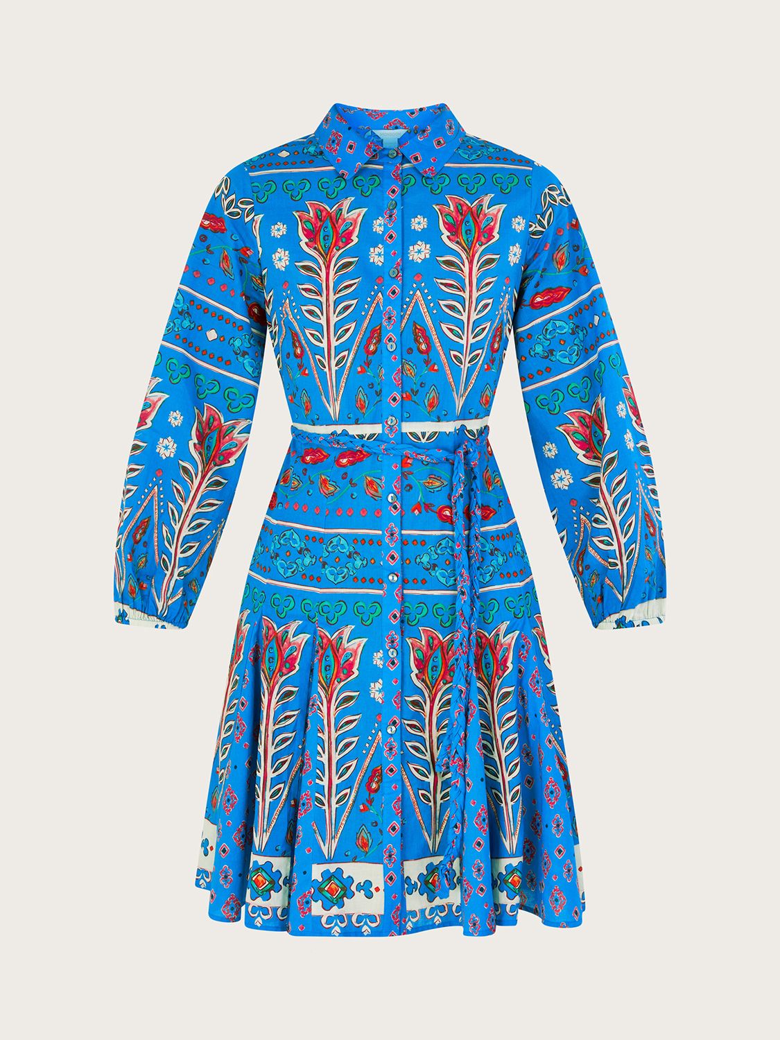 Monsoon Mixed Print Shirt Dress, Blue/Multi, 8