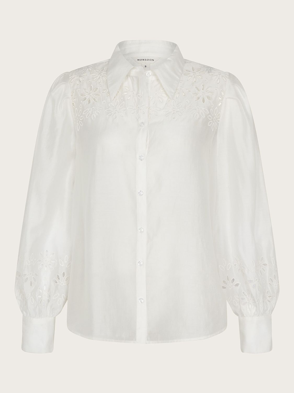 Monsoon Brie Sustainable Cutwork Blouse, Ivory, S