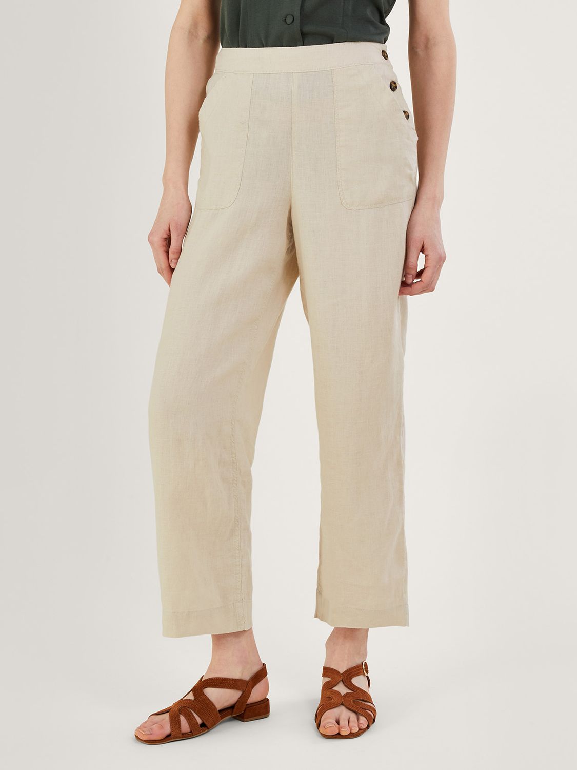 Monsoon Pull-On Linen Trouser, Natural, XL