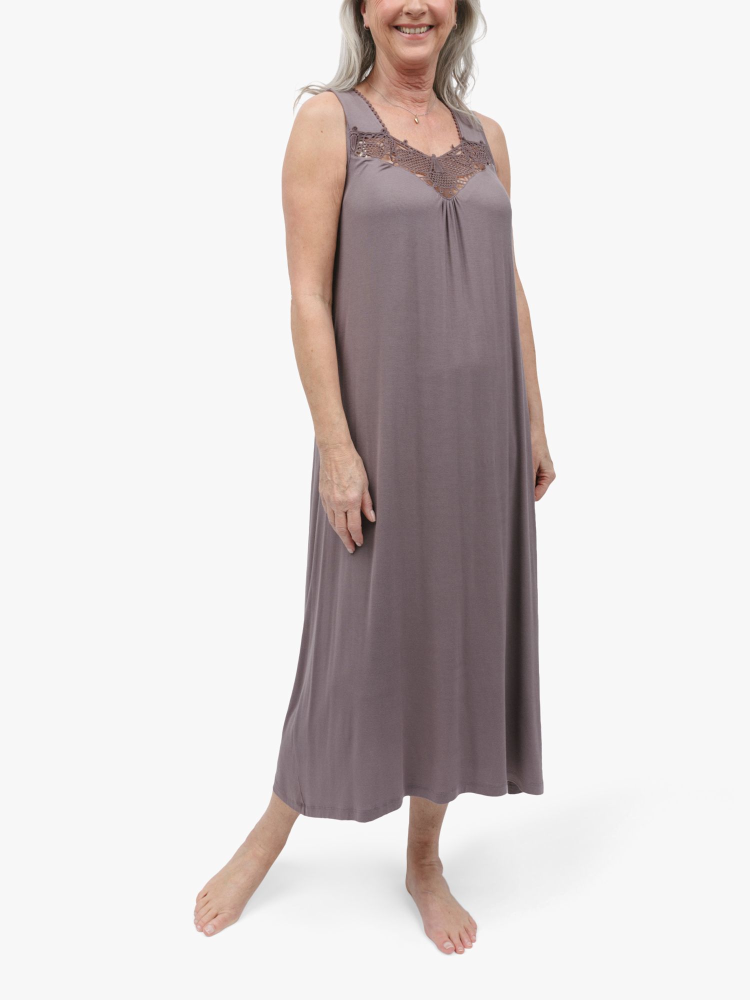 Buy Nora Rose by Cyberjammies Evette Lace Neck Long Nightdress, Taupe Online at johnlewis.com