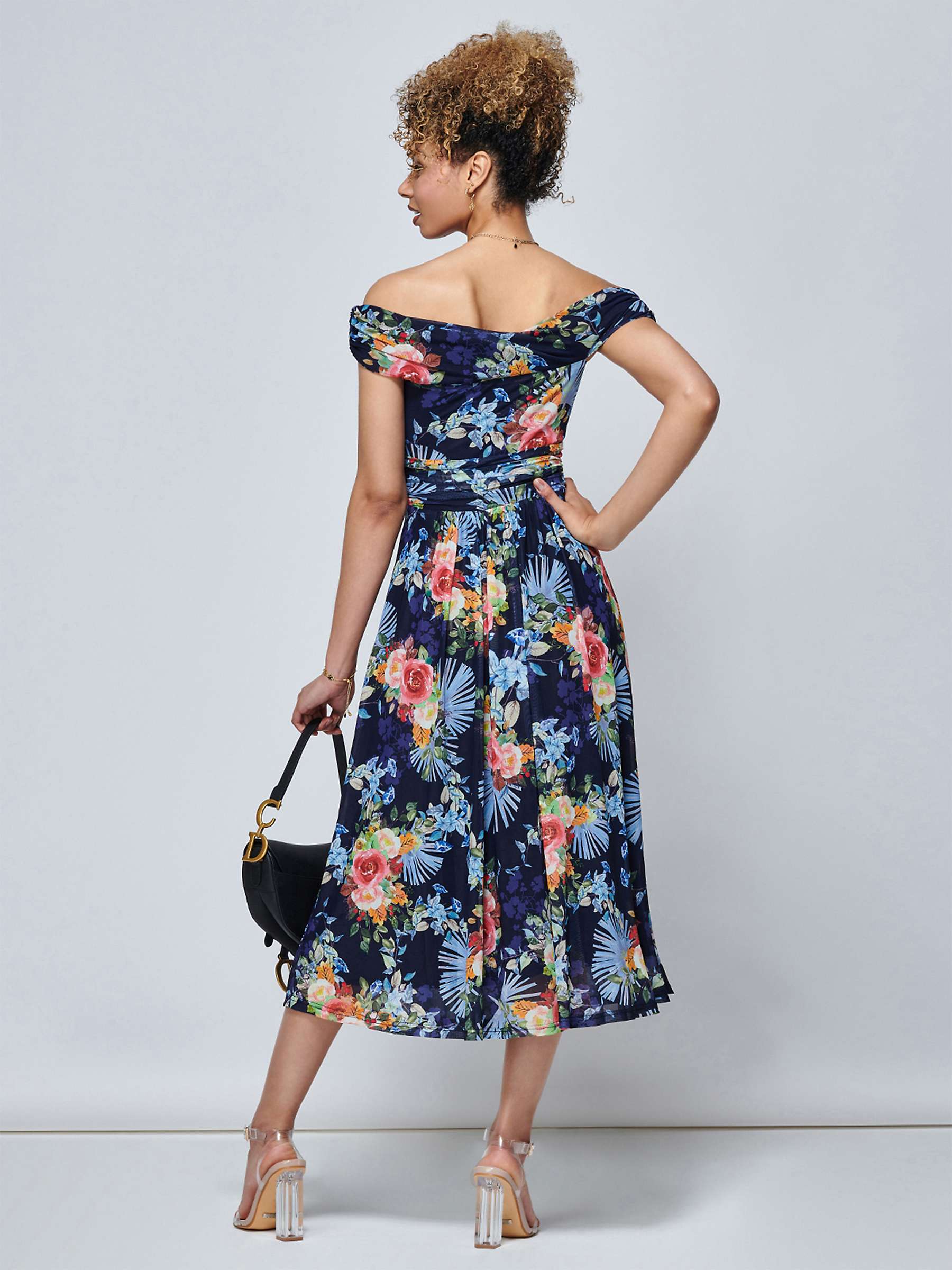 Buy Jolie Moi Rezka Bardot Neck Mesh Dress, Navy Online at johnlewis.com