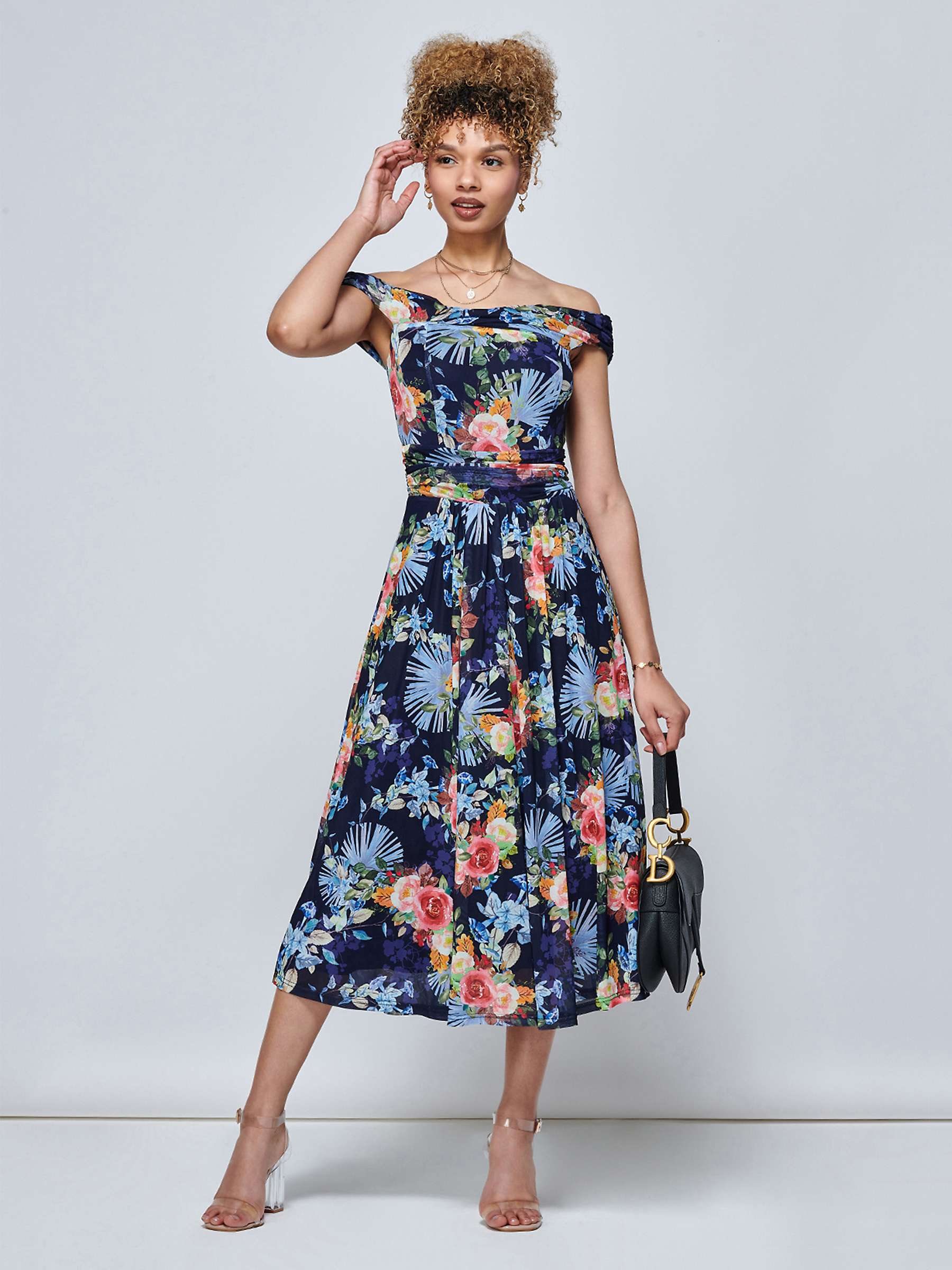 Buy Jolie Moi Rezka Bardot Neck Mesh Dress, Navy Online at johnlewis.com
