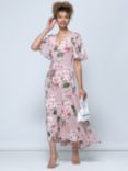 Jolie Moi Mabilla Floral Print Mesh Midi Dress, Dusty Pink