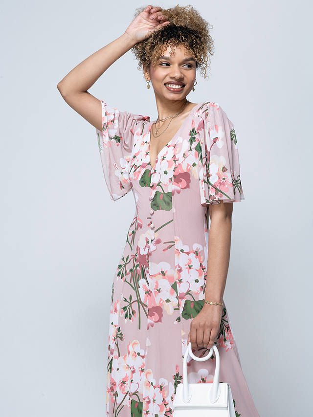 Jolie Moi Mabilla Floral Print Mesh Midi Dress, Dusty Pink