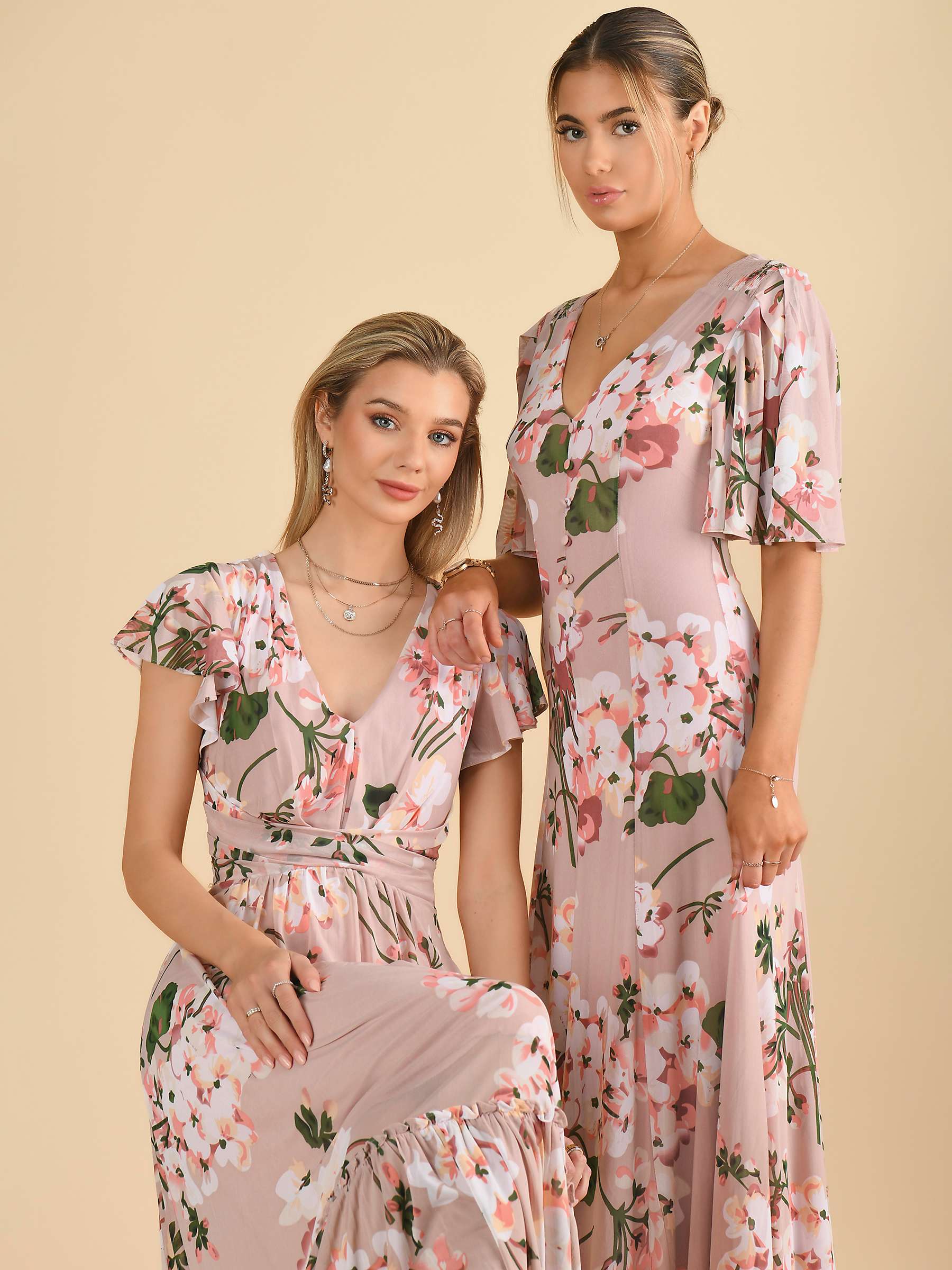 Buy Jolie Moi Mabilla Floral Print Mesh Midi Dress, Dusty Pink Online at johnlewis.com
