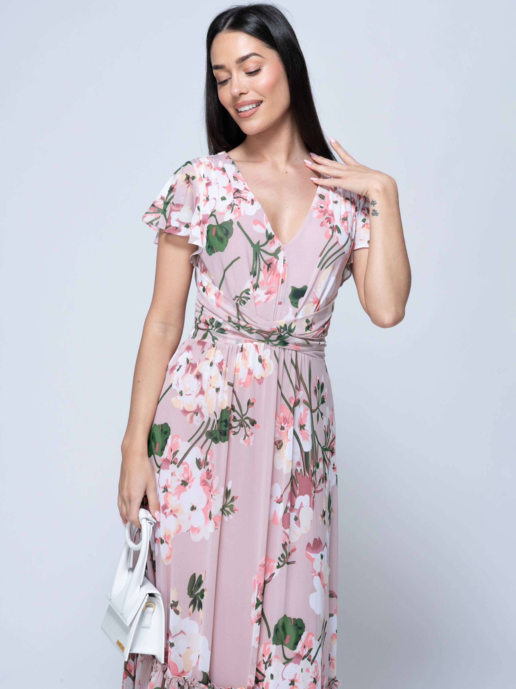 Buy Jolie Moi Kailee Floral Print Midi Dress, Dusty Pink Online at johnlewis.com