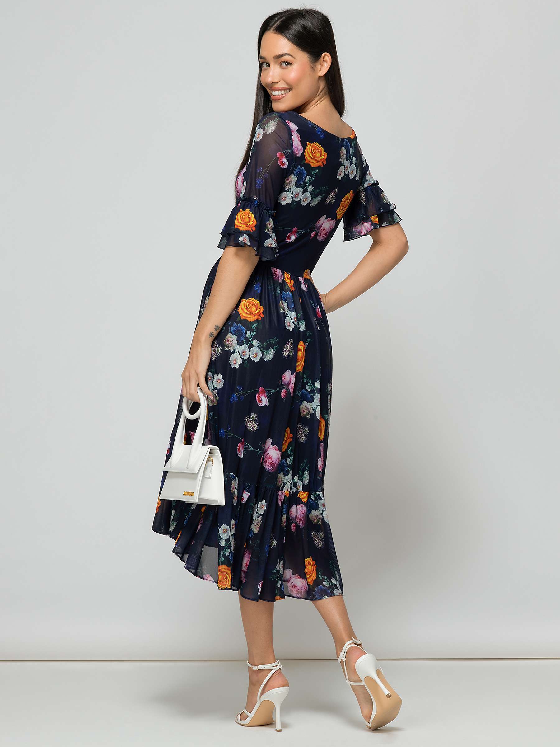 Buy Jolie Moi Carlene Mesh Square Neck Midi Dress, Navy/Orange Online at johnlewis.com