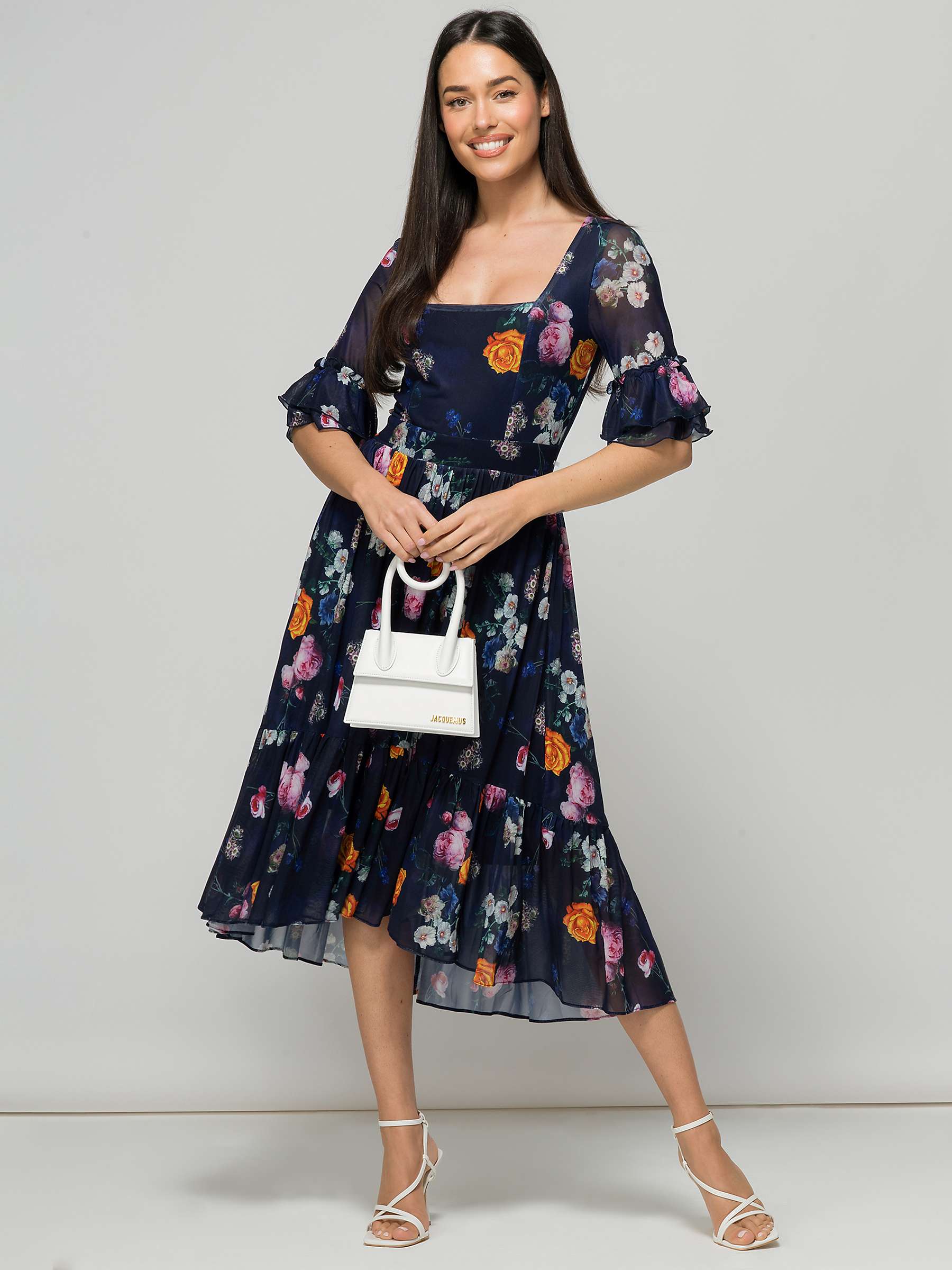 Buy Jolie Moi Carlene Mesh Square Neck Midi Dress, Navy/Orange Online at johnlewis.com
