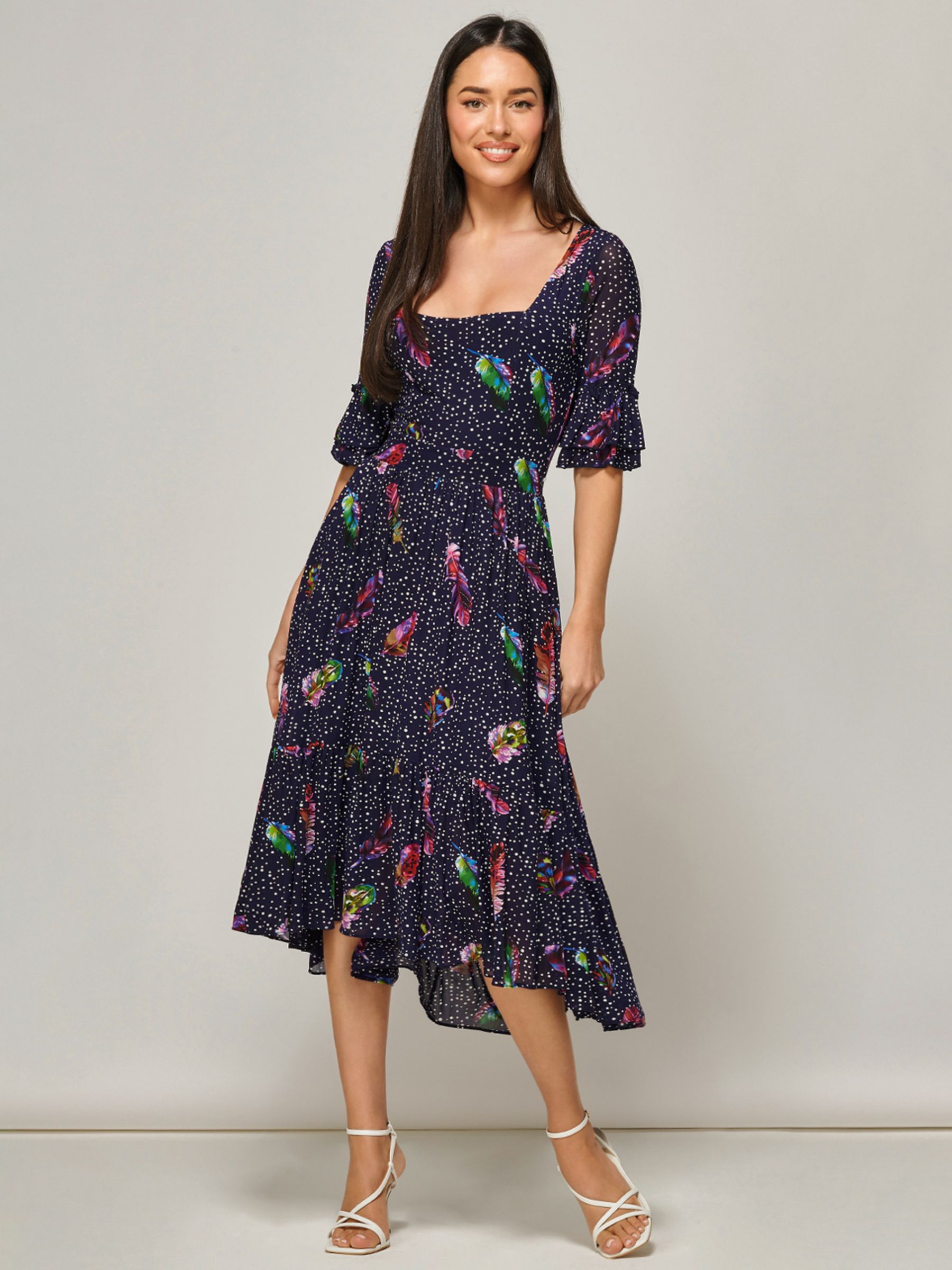Buy Jolie Moi Aleia Feather Dress, Navy Online at johnlewis.com
