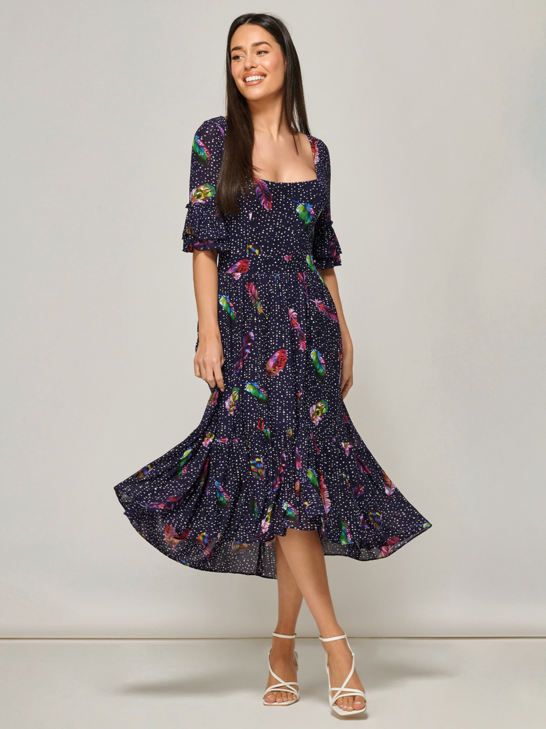 Buy Jolie Moi Aleia Feather Dress, Navy Online at johnlewis.com