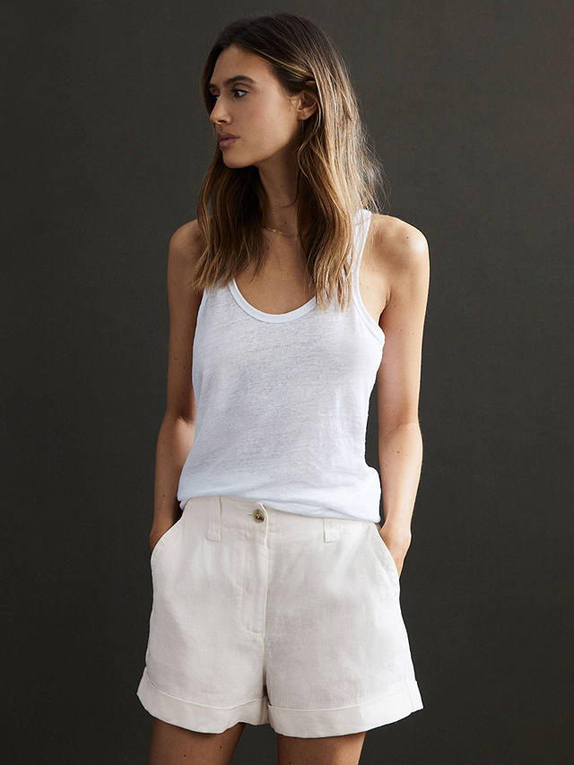Reiss Demi Garment Dyed Linen Shorts, White