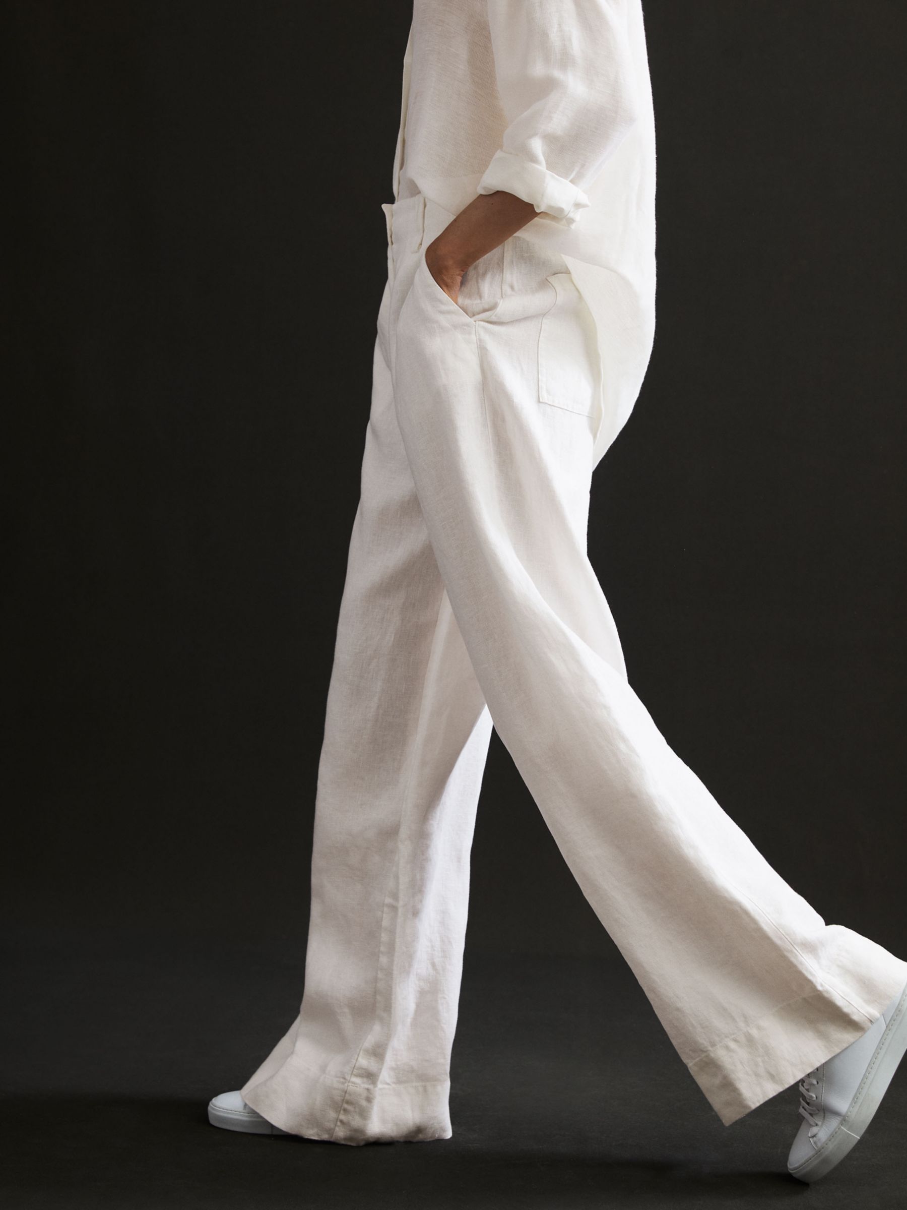Reiss Petie Demi Garment Dyed Linen Trousers, White, 6