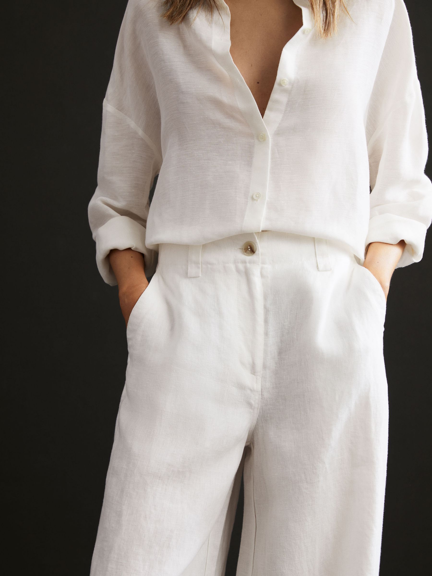 Reiss Petie Demi Garment Dyed Linen Trousers, White, 6
