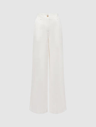 Reiss Demi Garment Dyed Linen Trousers, White
